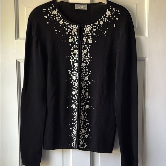 Wallis Black and White Cardigan Sweater with Embellished Design Size 14 - Picture 7 of 9